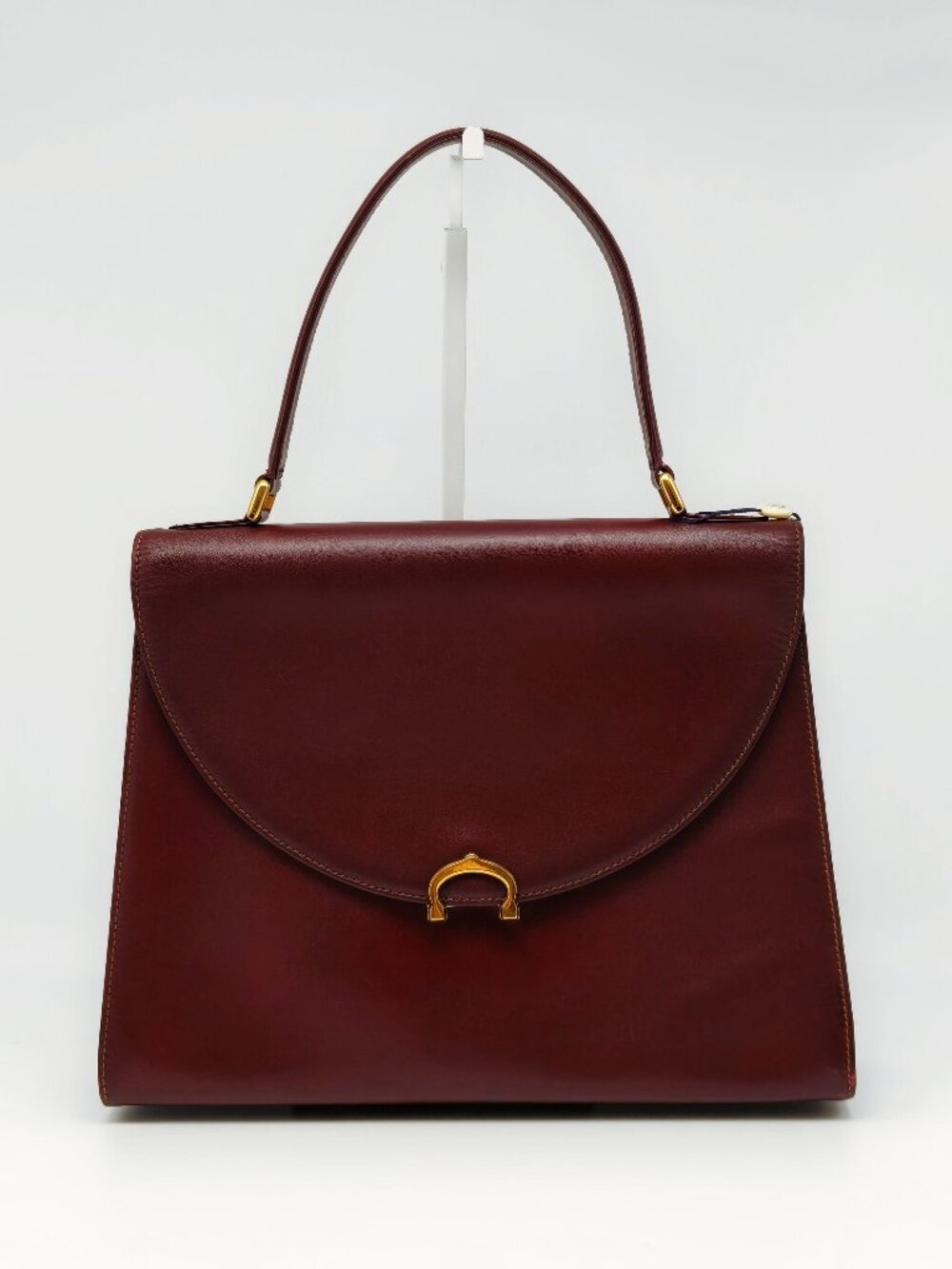 Cartier Must de Cartier Bordeaux Leather Top Handle Handbag Vintage Gold Hardwar